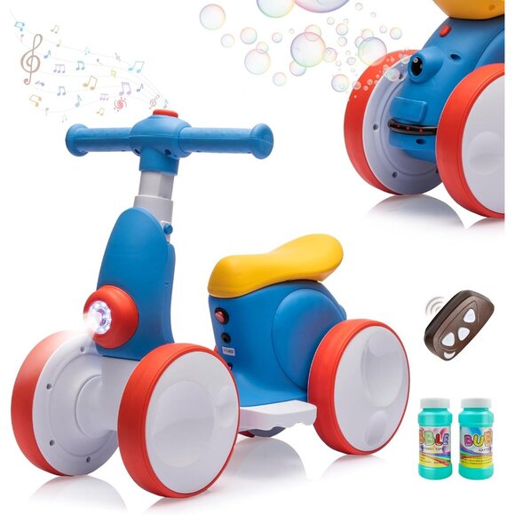 6V Electric Baby Balance Bike with Bubble Machine4 in 1 Toddler Balance Bike w/